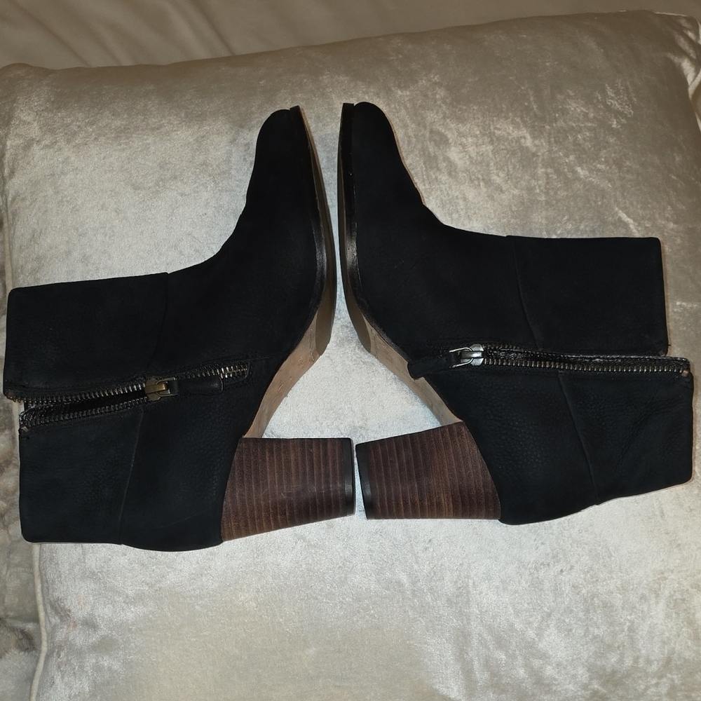 Cole Haan Black Ankle Boots with Tan Heel - Picture 3 of 11